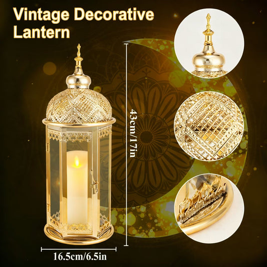 Moroccan Candle Lantern 37cm High Gold Candle Holder with Tempered Glass (40pcs)