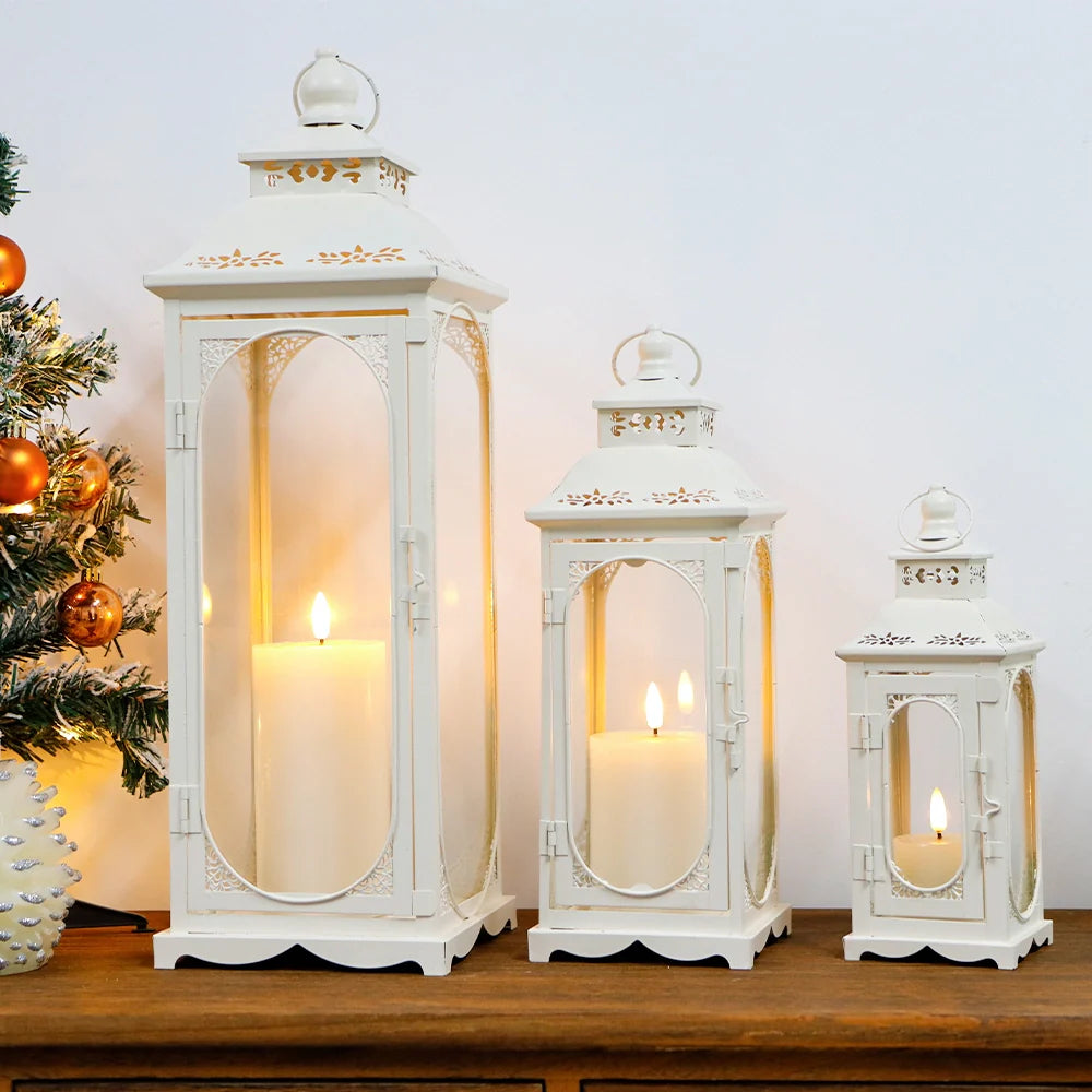 Set of 3 10/14/19.5''H Candle Lanterns (Cream White)