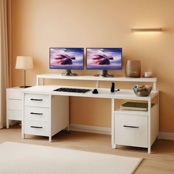 compare product Modern Home Office Desk With 5 Drawers And LED Lights