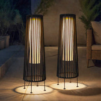 2 Piece Solar Powered Lantern Wicker Solar Patio Lamp Black