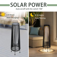 2 Piece Solar Powered Lantern Wicker Solar Patio Lamp Black