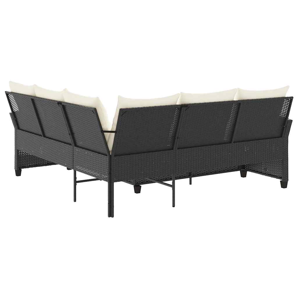 NNEVL L-shaped Couch Sofa with Cushions Black Poly Rattan
