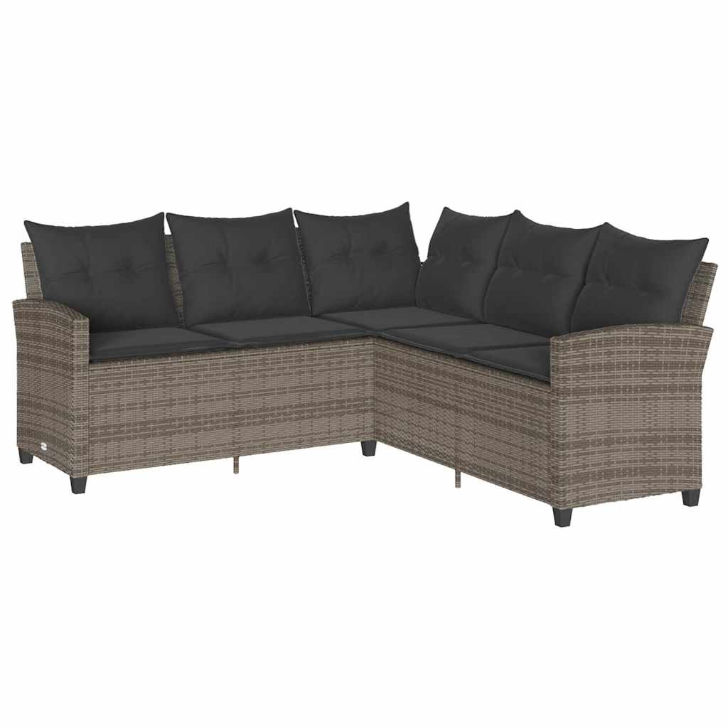 NNEVL L-shaped Couch Sofa with Cushions Grey Poly Rattan