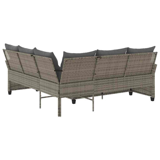 NNEVL L-shaped Couch Sofa with Cushions Grey Poly Rattan