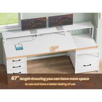 compare product Modern Home Office Desk With 5 Drawers And LED Lights