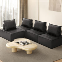 NNEED 4pcs Pu Leather Sofa Couch Black