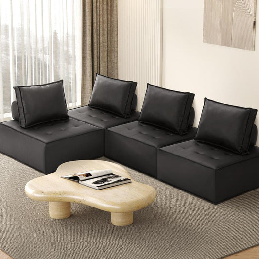 NNEED 4pcs Pu Leather Sofa Couch Black