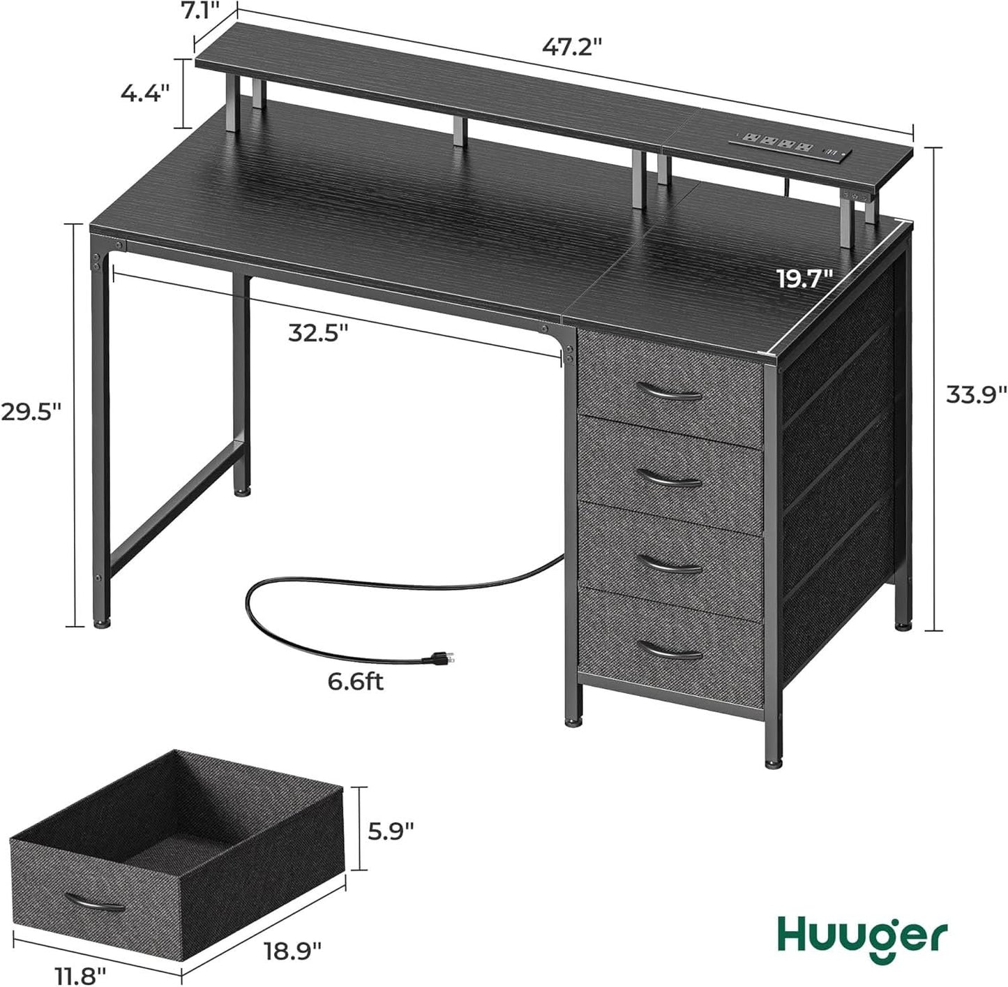 47 Inch Gaming Desk With LED Lights For Home Office