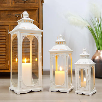 compare product Set of 3  10/14/19.5''H Candle Lanterns (Cream White)