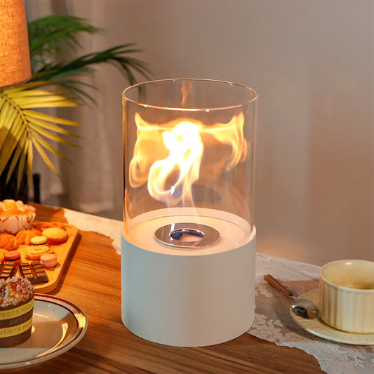 11.4"H  Round Portable Tabletop Fireplace(white)